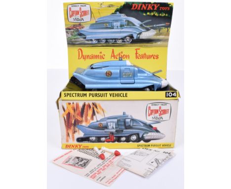 Dinky 104 Spectrum Pursuit vehicle, metallic blue, white front bumper, excellent to mint condition, in yellow and white pictu
