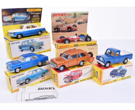 Dinky five cars, 157 B.M.W 2000 Tilux, metallic blue lower body, white upper, flashing indicators, mint to good condition, in