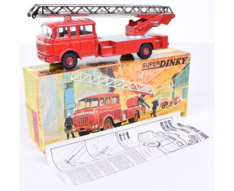 French Dinky 568 Berliet Turntable Fire Escape, red twin cab body, silver deck, extending chrome ladder, red concave hubs, mi
