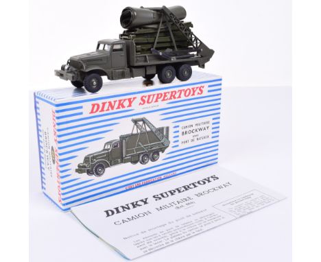 French Dinky Supertoy 884 Brockway Bridge layer, drab green, concave hubs, with bridge sections, inflatable boats and instruc