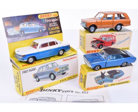 Dinky three cars, 157 B.M.W 2000 Tilux, metallic blue lower body, white upper, flashing indicators, good condition, some rubb