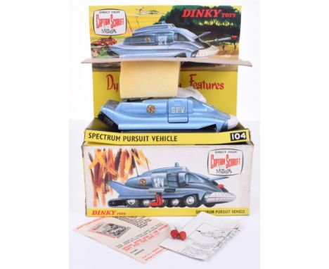 Dinky 104 Spectrum Pursuit vehicle, metallic blue, white front bumper, excellent to mint condition, in yellow and white pictu