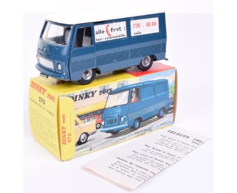 French Dinky 570 Peugeot J.7 ‘allo-fret’ Taxi van, blue body, white roof, concave hubs, aerial in sealed bag, excellent to mi