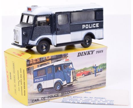 French Dinky 566 Citroén H Currus ‘POLICE’ van, blue/white body, sliding side doors, concave hubs, warning light in un-opened
