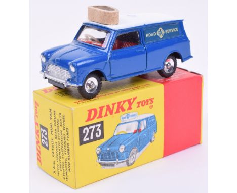 Dinky 273 R.A.C Patrol Mini van, blue body, white roof, red interior, ‘ROAD SERVICE’ to sides and plastic roof sign, mint con
