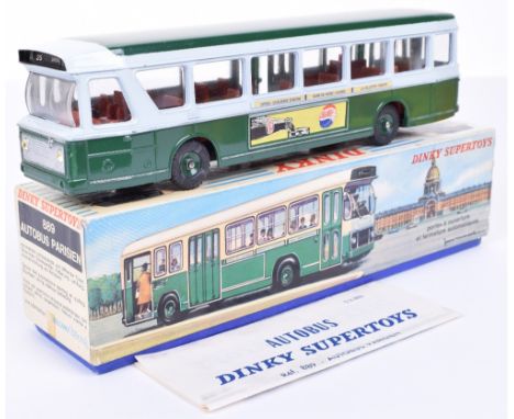 French Dinky Supertoys 889 Berliet Parisien Autobus, green and greenish-white body, green concave hubs, ‘DUNLOP’, ‘Pepsi-Cola