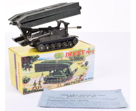 French Dinky 883 AMX 13 Bridge layer, matt drab green tank and bridge section, mint condition, in yellow lidded box with deta