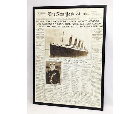 A large print of The New York Times reporting The Sinking of the Titanic. 65x89.5cm 