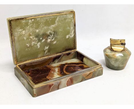 A vintage onyx cigar box with onyx lighter. Box measures 19x12cm 