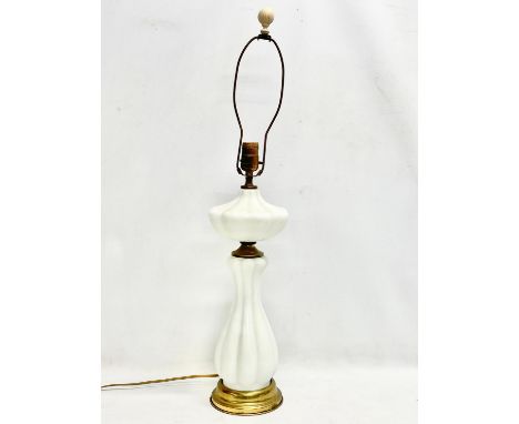 A large early 20th century Milk Glass table lamp. 76cm 