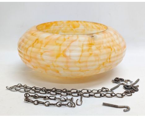 A 1930s glass ceiling light shade. Shade measures 25x13cm 