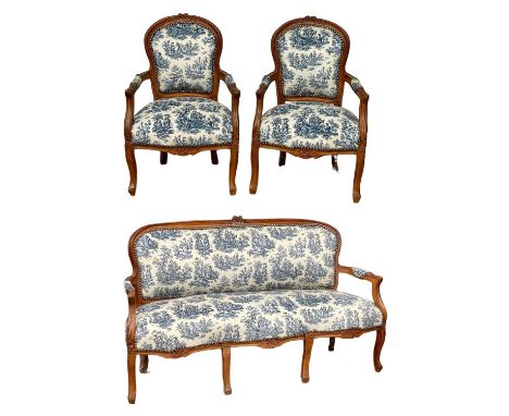 A 3 piece 18th century style French suite. Sofa measures 166cm 