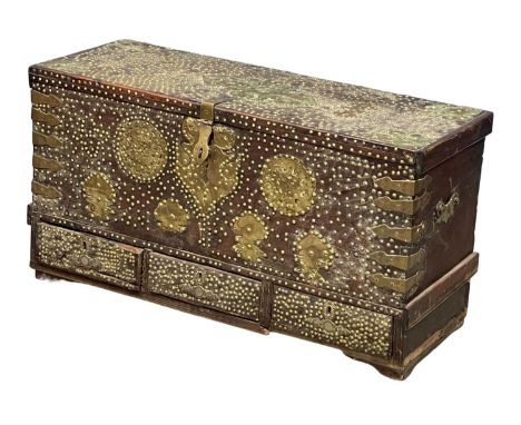 A mid 19th century Zanzibar brass bound trunk. 104x39.5x54cm. 