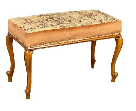 A Victorian walnut window bench on cabriole legs with tapestry seat. 97x47x62cm 