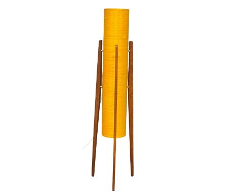 A Mid Century teak ‘Rocket Lamp’ with fibre glass shade. 1960’s. 111cm. 