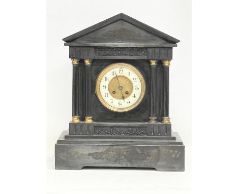 A large Victorian slate mantle clock. 37x18x45cm 