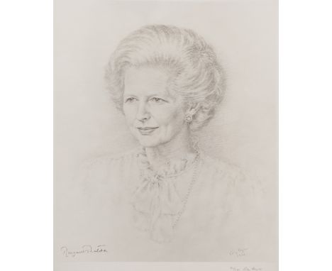 AFTER GILLY RAYNER AN ARTIST SIGNED PRINT OF A PENCIL DRAWING Portrait of Margaret Thatcher Signed and numbered in pencil, no