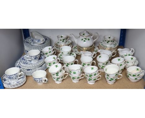 A Colclough bone china “Ivy Leaf” sixty-nine-piece extensive tea service; &amp; a Johnson Bros “Indies” twenty-nine-piece par