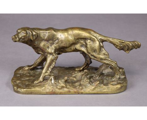 A cast spelter animalier model of a hunting hound after Mene, with gilt-finish, 30cm long x 14cm high x 12cm deep.