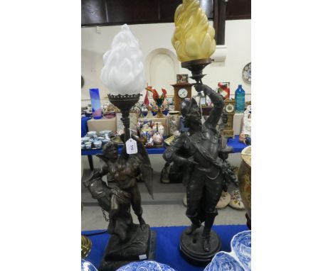A spelter figural light and another after Picault of an angel. Condition Report:Available upon request