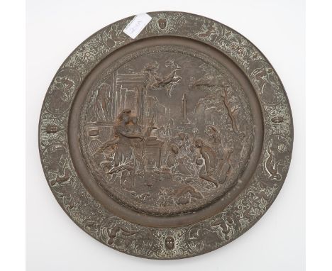 A bronze plaque relief moulded with a classical scene Condition Report:Not available for this lot.