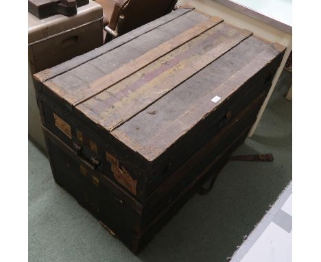 A large early 20th century wood bound travel trunk, 69cm high x 100cm wide x 60cm deep Condition Report:Available upon reques