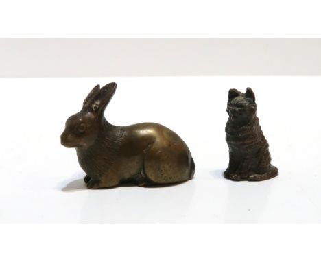 A miniature bronze model of a seated cat, and another of a seated rabbit (2) Condition Report:Available upon request