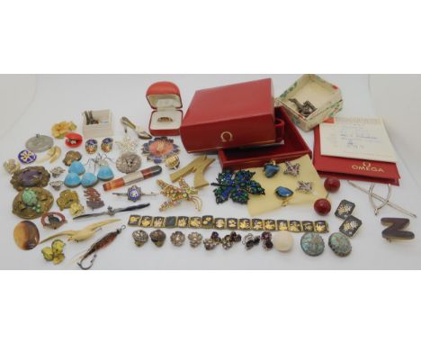 A RAF sweetheart brooch, a silver ASC Army services Corp sweetheart brooch, Damascene wear (af) bracelet and earrings, Czech 