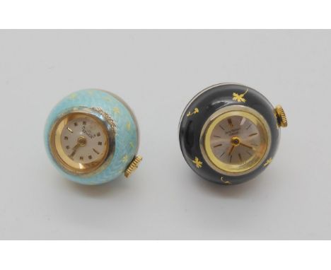 A silver pale blue enamel pendant watch the dial signed Atlanta Geneve, together with a black base metal example the dial sig