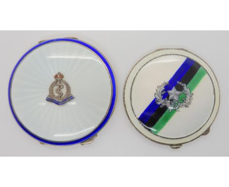A silver and guilloche enamel Royal Army Medical Corps powder compact, made by Charles Packer &amp; Co Ltd, dated Birmingham 
