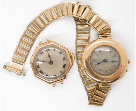 A ladies vintage Rolex watch head, with London import marks for 1919, weight 11gms, together with a further ladies vintage 9c