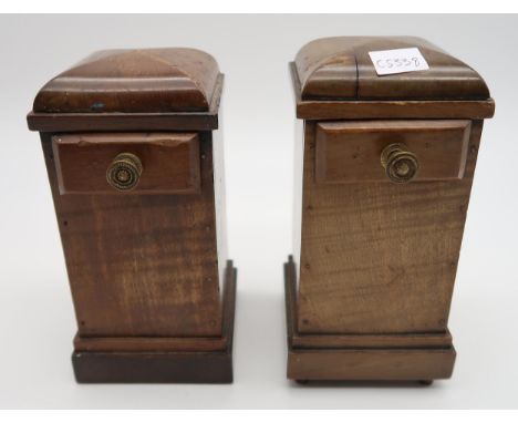 A pair of treen money boxes, together with an oak tea caddy and a further chip-carved box. Condition Report:Available upon re