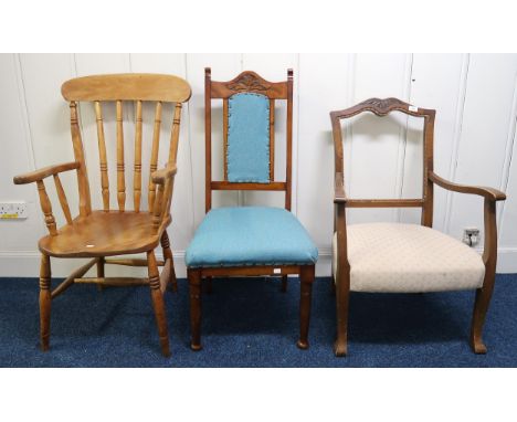 A large mixed lot to include Victorian tub chair, upholstered bedroom chair, Lloyd loom style stool, two tier occasional tabl