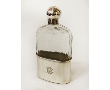 SILVER HIP FLASK - SILVER BOTTOM WEIGHT 21 IMP OZS APPROX