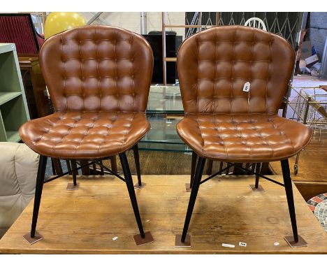 PAIR OF TAN LEATHER BUTTON BACK CHAIRS