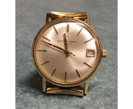 Eterna-Matic 1000, a gent's 9ct gold cased automatic wrist watch, the silvered dial with baton numerals and calendar aperture