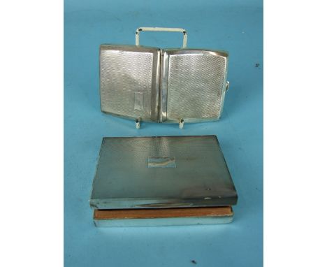 A rectangular engine-turned cigarette box, 12cm wide and a rectangular cigarette case, Birmingham 1932, (2).