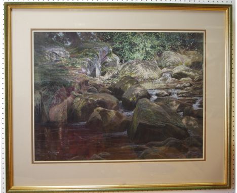 R. C. Naylor (local artist)Burbage Brook at Padley Woodspastel study, framed