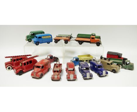 Dinky 481 Bedford Ovaltine; 31c Trojan Chivers Jellies; another 31b Dunlop; 280 Delivery Van, red; another blue; Dinky 492 Lo