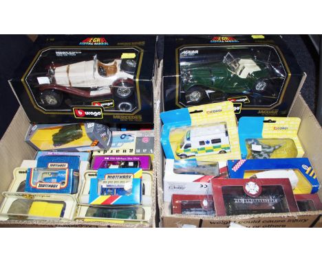 Burago including 1:18 Mercedes Benz SSK 1928, cream/brown, Mercedes Benz SSKL 1931, white &amp; Jaguar SS10 1937 all boxed; C