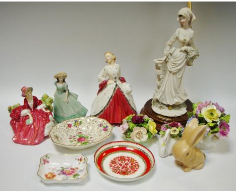 Royal Doulton ``The Ermine Coat``; Lydia; A Bakari lamp vase; Coalport encrusted flower vases; etc 