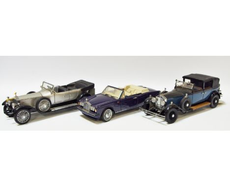 Franklin Mint including 1929 Rolls Royce Phantom 1 Cabriolet Deville - dark blue with black chassis, bonnet, roof and luggage