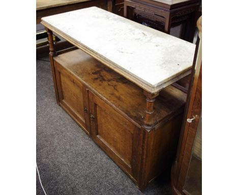 A Victorian oak kitchen buffet/cabinet, marble top, c.1870