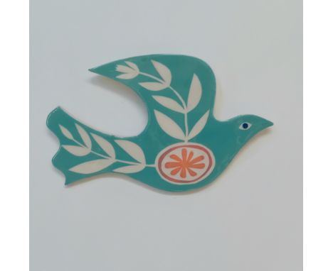 Alice Gare (Ceramic Artist at Welcombe Pottery) - Ceramic dove wall plaque (blue/orange).