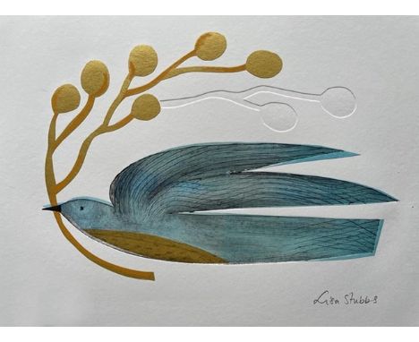 Lisa Stubbs (Printmaker and illustrator based in Yorkshire) - 'Peace Bird', dry point etching using Tetra Pak (pale blue), fr