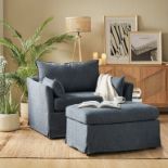 Modern Oversized Slipcovered Armchair and Ottoman with Lockable Rear Wheels-ER47-Introducing a