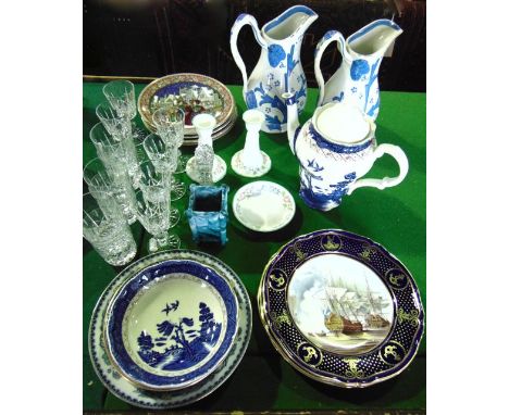 A collection of ceramics and glassware including a set of three Spode limited edition plates from the Maritime England Series
