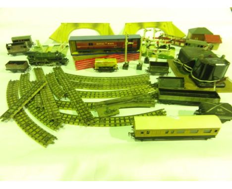 A selection of 0 gauge model railway effects to include a boxed Hornby-Dublo 4401 mail van, a further 00 gauge engine, other 
