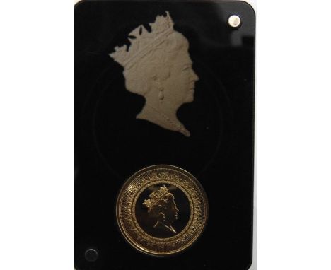 A Tristan da Cunha Gold Portrait Sovereign Proof, 2015, fitted display plaque