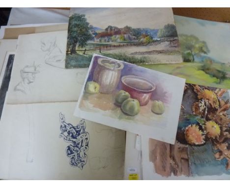 An extensive collection of oil paintings on board of mainly landscape subjects, sketch books including pencil studies of figu